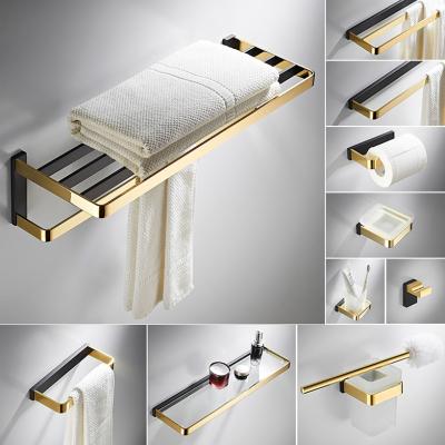 China New Style Modern European Family Bathroom Wall Mounted Towel Rack Holder Brushed Brass Rack for sale