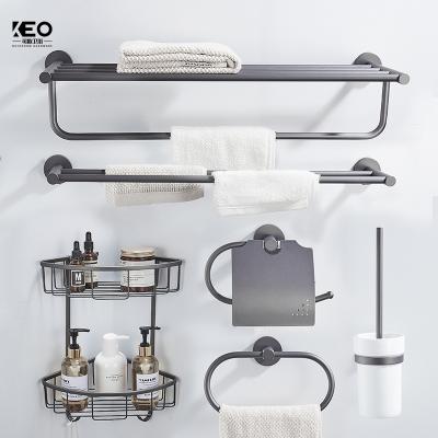 China 6 Piece Modern Brass Hardware Set Gray Gun Towel Rack Nordic Light Luxury Bathroom Shelf for sale