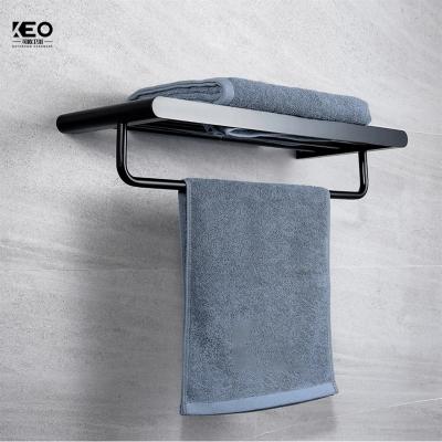 China KEO High Quality Luxury Bathroom Accessories Modern Hardware Customizable Brass Shelf Black Towel Rack for sale