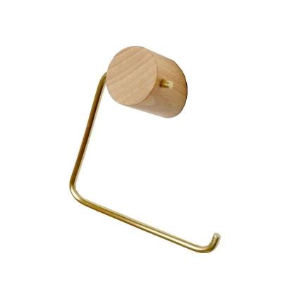 China KEO Simple Design Brass Solid Hand Towel Traditional Wood Toilet Paper Holder Punch Free Roll Paper Holders for sale