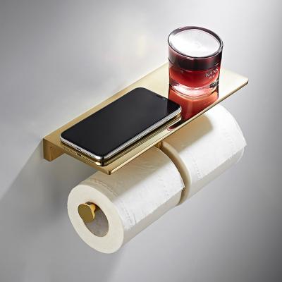 China KEO Nordic New Solid Brass Golden Shortage Stand Holder Modern Black Roll Paper Holder Double Toilet Paper Holder for sale