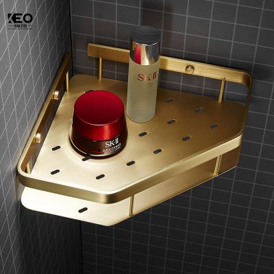 China Modern KEO Bathroom Brass Shelf Corner Storage Rack Double-Layer Corner Rack Bathroom Wall Mounted Basket for sale