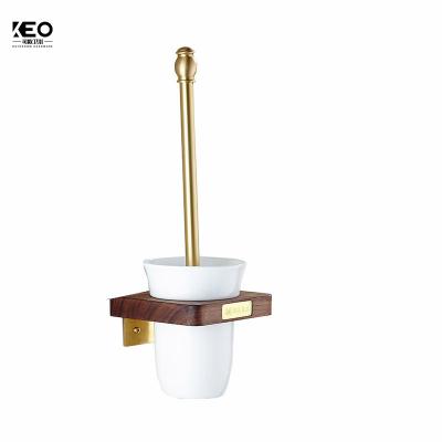 China Sustainable Single Wall Mounted Walnut Brass Bathroom Toilet Brush for sale