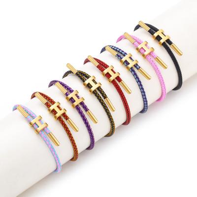 China CLASSIC Wrap Bangle Bracelets Weave Letter H Adjustable Waterproof Stainless Steel Bracelet Designer Fine Jewlery for sale