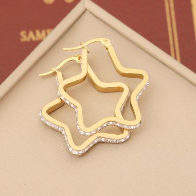 China CLASSIC Fashion Stainless Steel Full Diamond Star Heart Earrings Gold Plated Crystal Geometric Round Ear Studs Fine Women Jewelry for sale