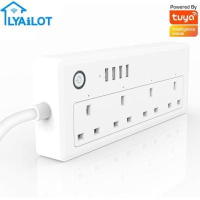 China Smart Voice Control Tuya APP USB Charging Supports Voice Controller Over Power and Overload Protection Smart Outlet WiFi UK Power Strip for sale