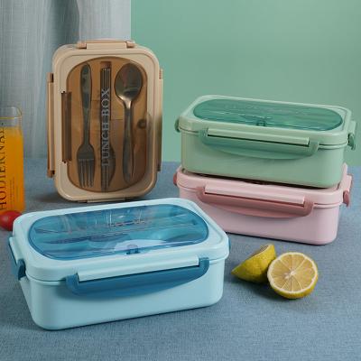 China Heatable Hot Selling Colorful PP Lunch Box Student Plastic Bento Box With Cutlery for sale