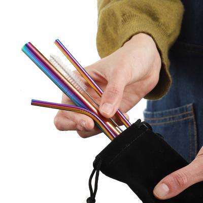 China Modern Eco Friendly Colorful Stainless Steel 304 Drinking Straw Set Metal Straws Brush With Pouch for sale