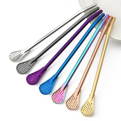 China Stainless steel Titanium SS 304 Stainless Steel Straw Spoon Metal Filter Spoon for sale