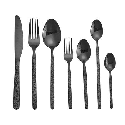 China Sustainable bulk shiny black stainless steel knife spoon and fork metal cutlery set restaurant hotel for sale