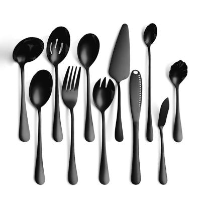 China Viable Titanium Stainless Steel Flatware Set Black Fork Pocket Spoon Serving Cutlery Set for sale