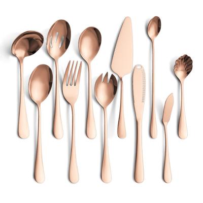 China Viable Bulk Flatware Rose Gold Stainless Steel Serving Set Metal Cooper Service Cutlery Utensils Sets for sale