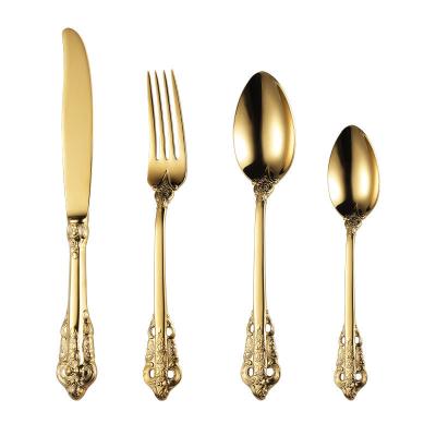 China CLASSIC Bulk High Grade Gold 304 Stainless Steel Cutlery Set Shiny Wedding Flatware Knife Spoon Fork for sale