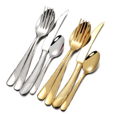 China Gold SS304 Stainless Steel Dinner Knife Table Spoon Fork Sustainable Luxury Wedding 4 Pieces Cutlery Set for sale