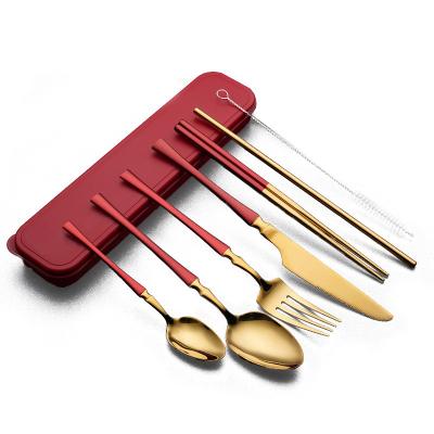 China Canton Tower Stainless Steel Cutlery Set Durable Portable Knife Spoon Fork And Straws Set Outdoor for sale