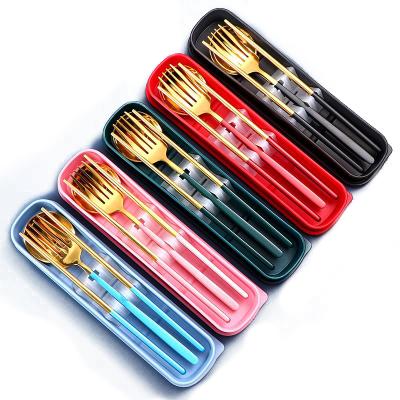 China Sustainable New Design Stainless Steel Travel Cutlery Set Portable Metal Flatware Set Spoon And Fork Sets for sale