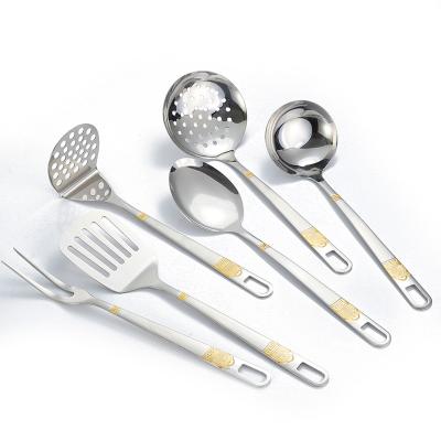 China Sustainable High Quality Stainless Steel Kitchen Dinnerware Set Gold Crown Plated Kitchen Utensils Cooking Tool Kit for sale