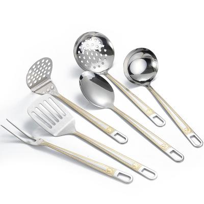 China Sustainable Kitchenware Set Gold Plated Handle Stainless Steel Kitchen Utensils Cooking Tool Kit for sale