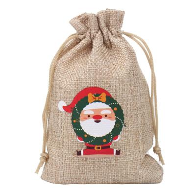 China Burlap Christmas Gfit Canvas Drawstring Bag Eco-Friendly Reusable Custom Pouch OEM Logo Printed Eco Friendly Promotional Small for sale