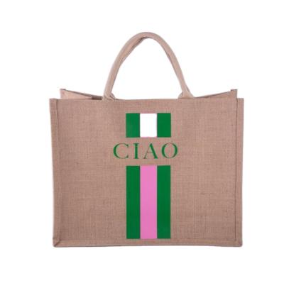 China High Quality Strong Logo Jute Tote Bag Custom Printing Durable Capacity Strong Shopping Bag for sale