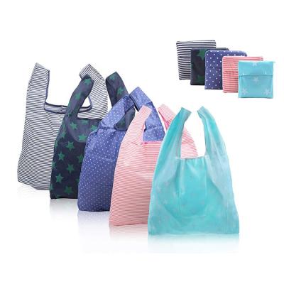 China Cheap Recyclable Cangnan Customize Reusable Collapsible Ripstop Tote Polyester Nylon Folding Shopping Bag for sale