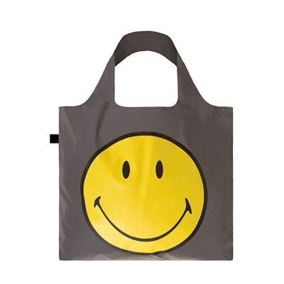 China Environmental Protection Recyclable Custom High Quality Reflective Happy Face Tote Polyester Shopping Bags for sale