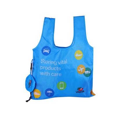 China Recyclable Custom Logo Printed ECO RPET Polyester Foldable Shopping Bag With Snap Pocket for sale