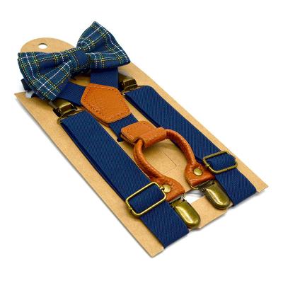 China Hot Sale Children's Fashion Solid Color 4 Clips+Bow Strap Tie Suit Babies Boy And Girls Suspenders MQ1907292 for sale