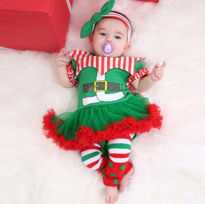 China 100% Cotton Baby Clown Dress Romper Baby Christmas Dress Bangs Set for sale