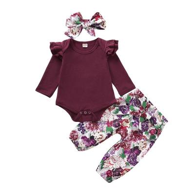 China 100% Cotton Girl's Summer Autumn Clothing Hot Selling Fashion Floral Baby Clothes Sets for sale