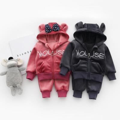 China Custom Casual Velvet Hoodie Baby Clothes Sets Babies Boy And Girls Words Pattern Thick Hoodie Suits for sale