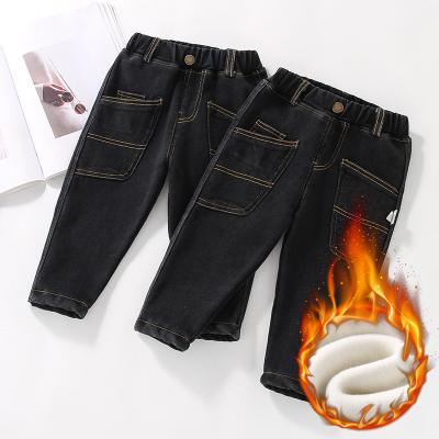 China 2021 Trendy Baby Boys Girls Jeans Children's Pants All-match Color Winter Children's Clothing Fade Proof Shear Padded Jeans for sale