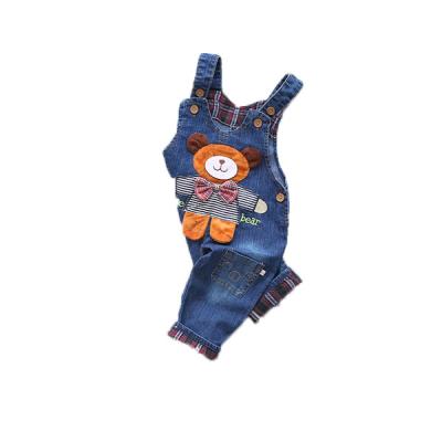 China Breathable spring and autumn children's cartoon bow tie bear strap pants casual baby boy denim factory direct sales for sale