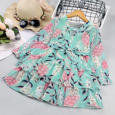 China 2022 Viable Girls Dress New Design V-Neck Children's Clothing Party Long Sleeve Bowknot Princess Dress for sale