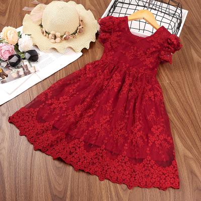 China Summer Viable 2022 New Designs Girls Dress Bowknot Flying Sleeve Embroidered Net Yarn Princess Dress for sale