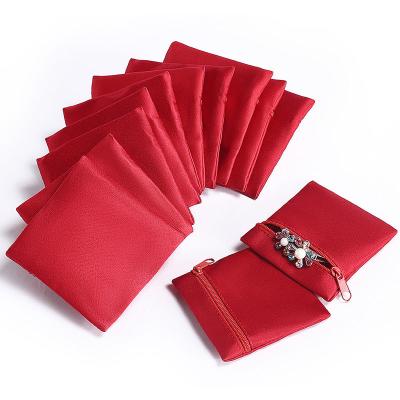 China Customized Red Cloth Jewelry Bags with Zipper Logo Custom Cloth Jewelery Bags 85x85mm and 95x95mm for sale