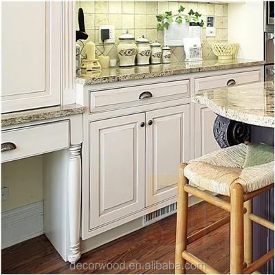 China Full cabinetry coated with custom cream wood antique kitchen French white lacquer home interior for sale