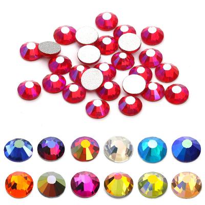 China Factory Direct Sale Round Flat Bottom Drill Shinning Glass Rhinestones Back Flat Non Back Bulk Flat Back Hotfix Rhinestones Flat Rhine for sale