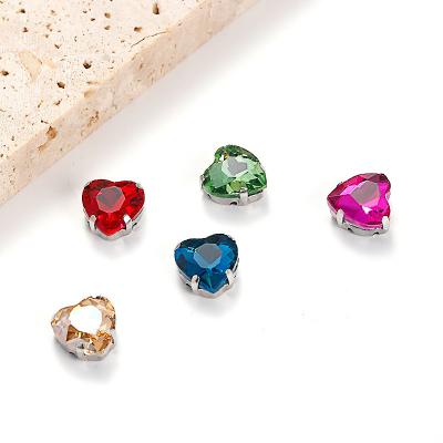 China Hot Selling Flatback Glass Rhinestones Love Shape Claw Sew On Crystals Healing Stones For Jewelry Making for sale