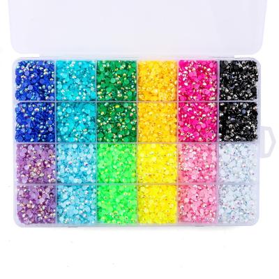 China Popular Flat Bottom Nail Rhinestones 12 Color Suit Plated AB Resin Rhinestone Diy Nail Crystal Rhinestones for sale