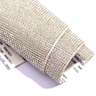 China Factory Wholesale Shinning Rhinestone Drill Glue Mesh Rhinestone Sheet Self Adhesive Rhinestone Glass Trim for sale