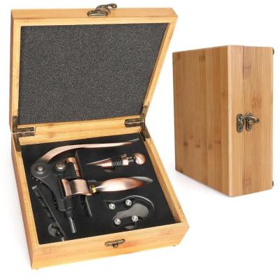 China High Quality Bamboo Red Wine Factory Supply Box Wine Accessories Gift Set Rabbit Wine Opener Gifts Set for sale