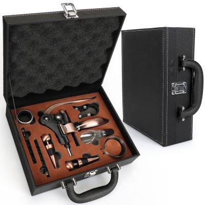 China Factory Directly Stocked Sale Wine Accessories Sets 9 Kits In Leather Box For Wine Lovers for sale