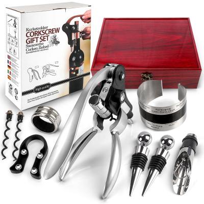 China Factory Sale Stocked Outdoor Mirror Wine Corkscrew Gift Sets Directly In Reddish Wooden Box For Wine Lovers for sale