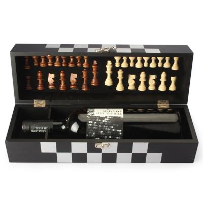 China Europe New Design Wooden Wine Bottle Box Foldable Wine Storage Box With Chess Set for sale