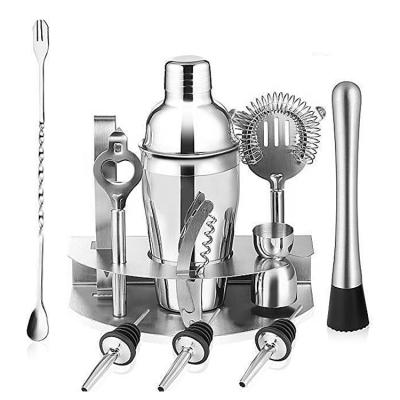 China Metal 350ml/550ml/750ml 12 Pieces Cocktail Shaker Set With Stand for sale