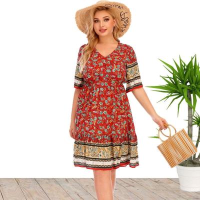 China Summer European plus women's 2022 new breathable and American size short-sleeved printed dresses for sale