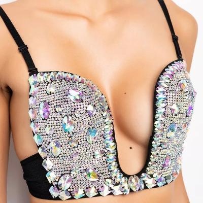 China SHIHAN 2022 New Diamond Crystals Crop Top Night Club Bustier Colorful Underwear Luxury Sexy Rhinestone Tank Corset Diamante Tops QUICK DRY for sale