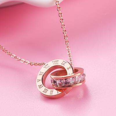 China Romantic Roman Numerals Titanium Steel Necklace 18K Gold Plated Stainless Steel Roman Numerals Double Pendant Necklace for sale