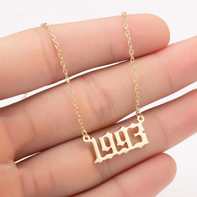 China Hiphop SHIHAN 18k Gold 316L Stainless Steel Birth Year Necklace Personalized Necklace Pendant Old English-Arabic Year Number for sale